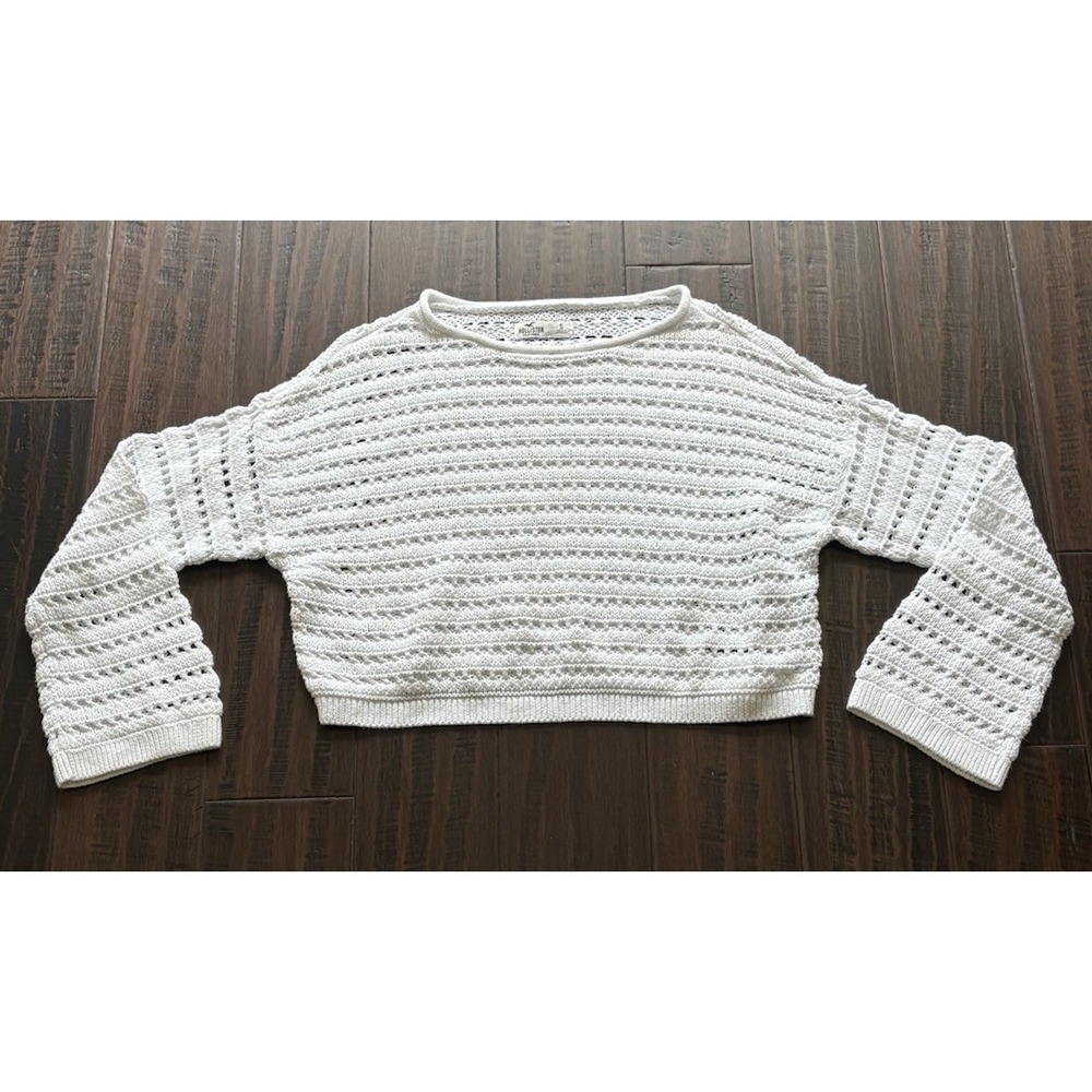 Hollister Sweater Womens S Cropped White Open Knit Schoolgirl Grunge